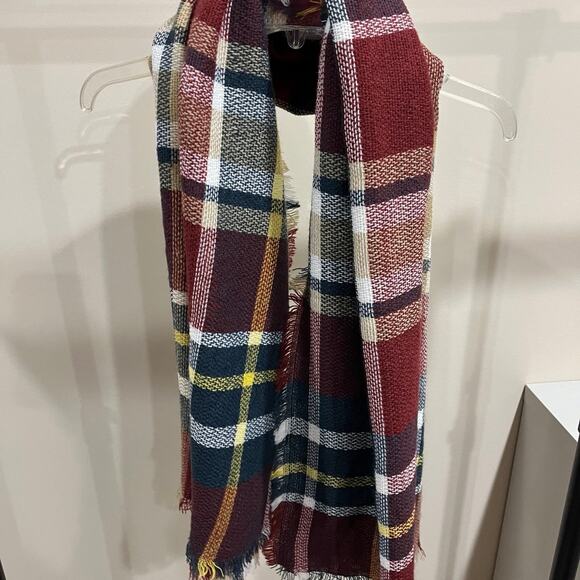 Plaid Autumn/Fall Maroon Green Yellow Blanket Scarf Wrap and Shawl - Picture 6 of 7